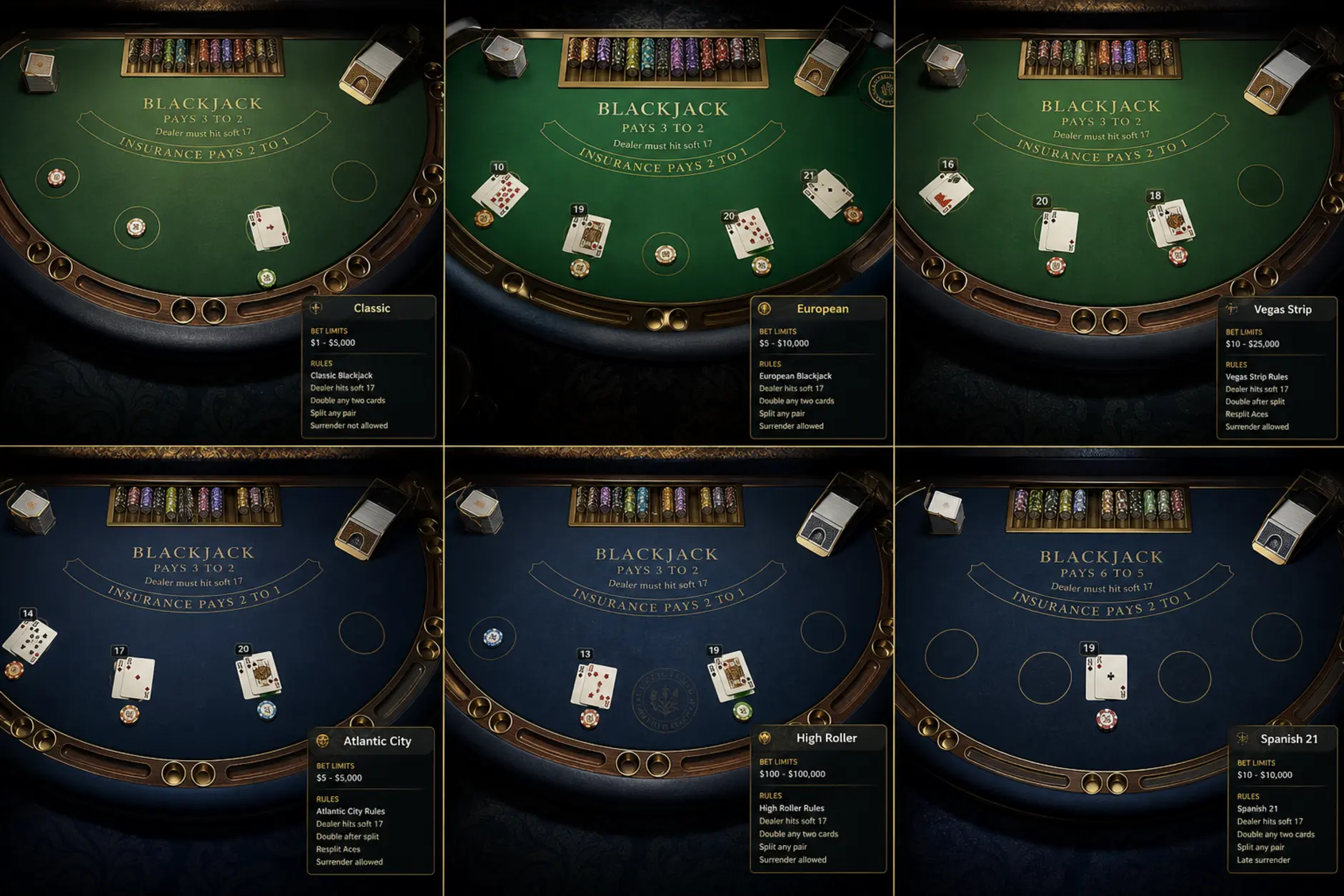 Różne warianty stołów blackjack online