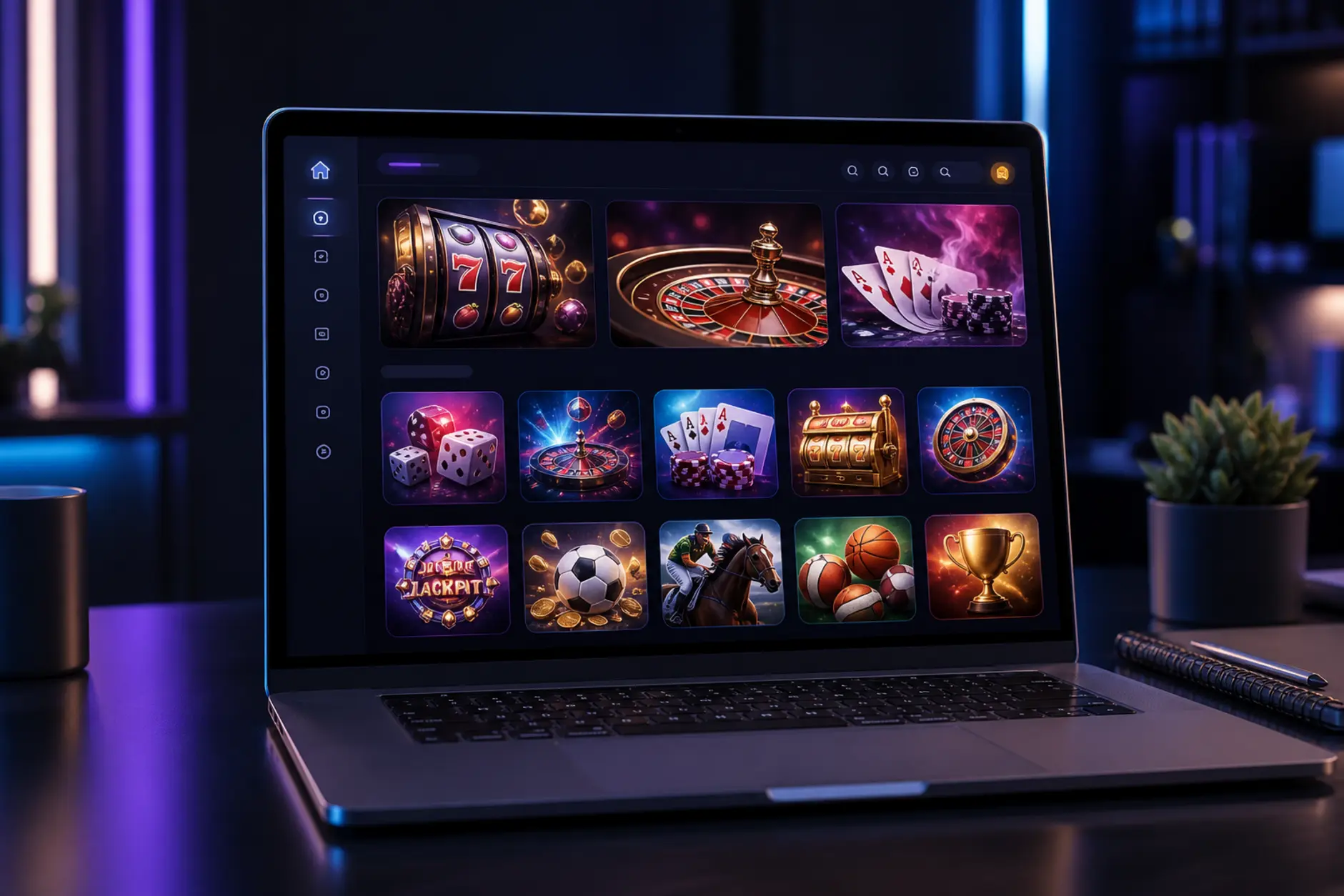 Różne typy gier online widoczne na ekranie laptopa